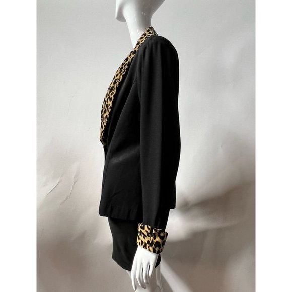 Jessica Howard Womens Suit Jacket Blazer Black Cheetah Print Shawl Collar USA 10 - Picture 3 of 12